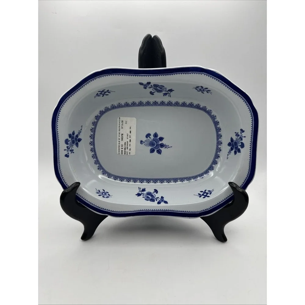 Copeland Spode Gloucester Oval Serving Bowl Blue Vegetable Side Flowers 9